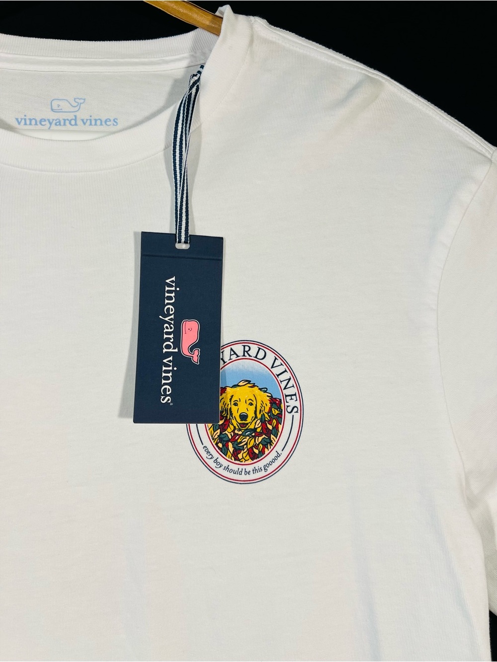 Vineyard Vines Men M Leaf Pile Doggy Long Sleeve Graphic Shirt Golden Retriever - Picture 8 of 14